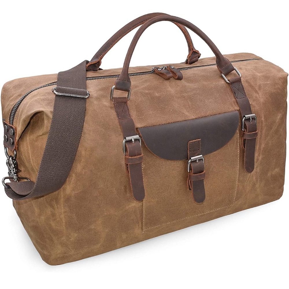 Oiled Canvas and Leather Duffle Bag